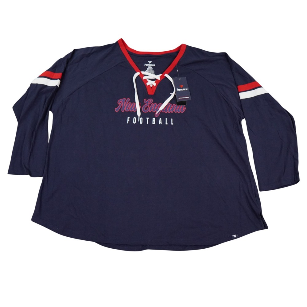 Fanatics New England Patriots Won Done Shirt Womens 3x Lace-Up VNeck Long Sleeve